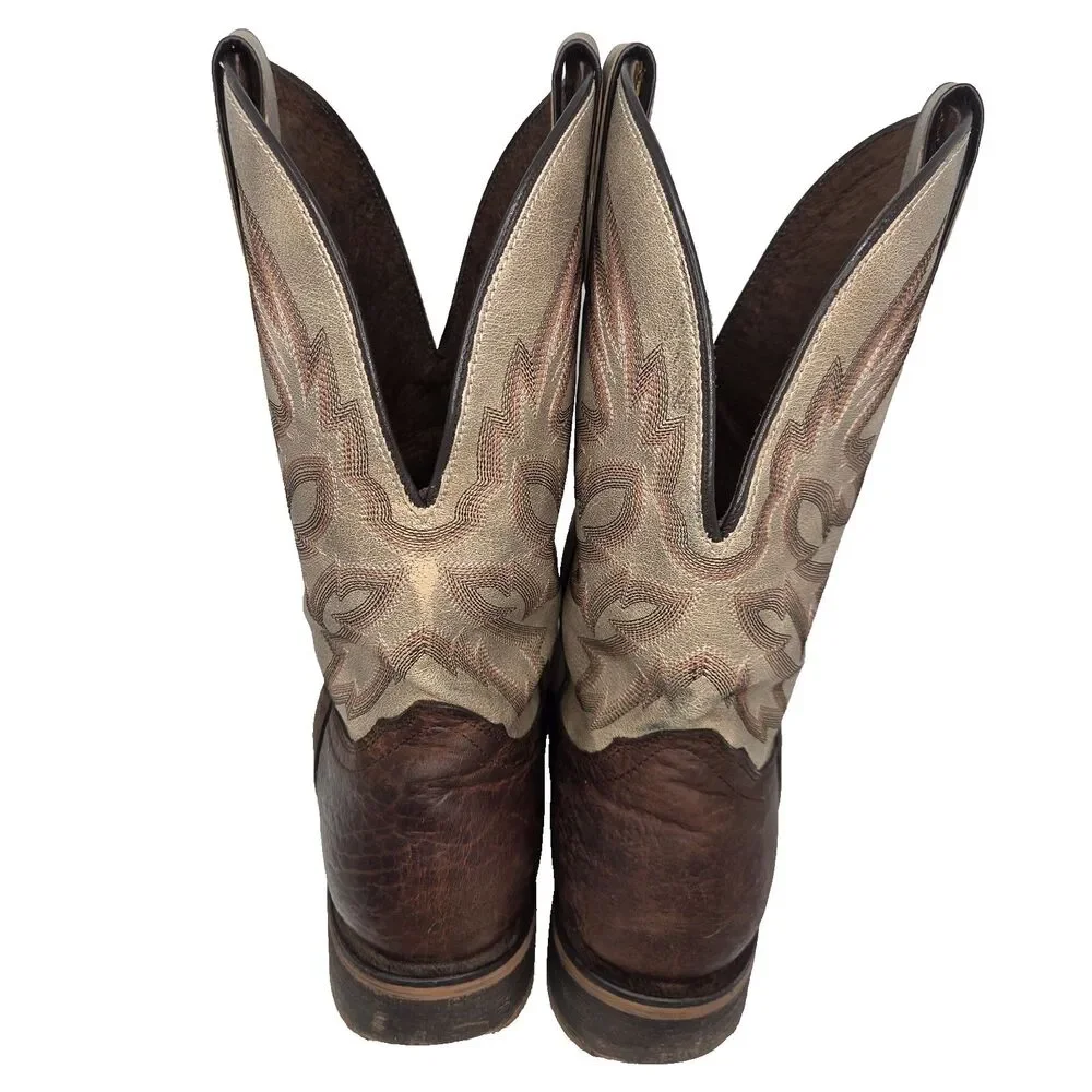 Nocona Men's Henry Western Boots Antique Brown Vtg Stone Square Toe Size 9.5 D